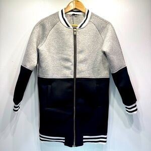 SJ Style Boutique Brand Gray & Black Ringer Trim Zip Front Varsity Jacket Size S